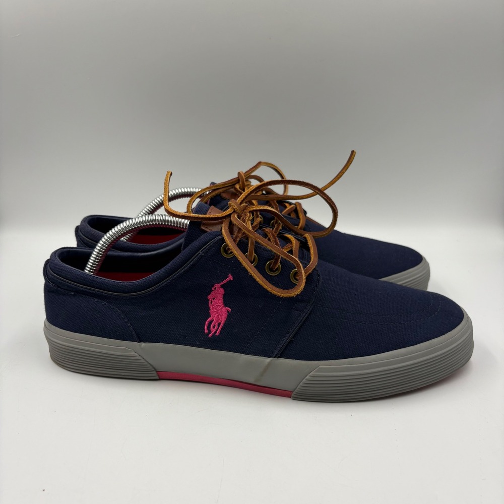 Polo Ralph Lauren Faxon Low Sneakers Mens 10D Navy Blue‎ Canvas Pink Pony Logo